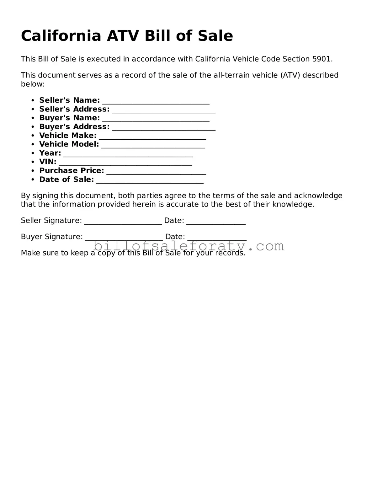 California ATV Bill of Sale Template