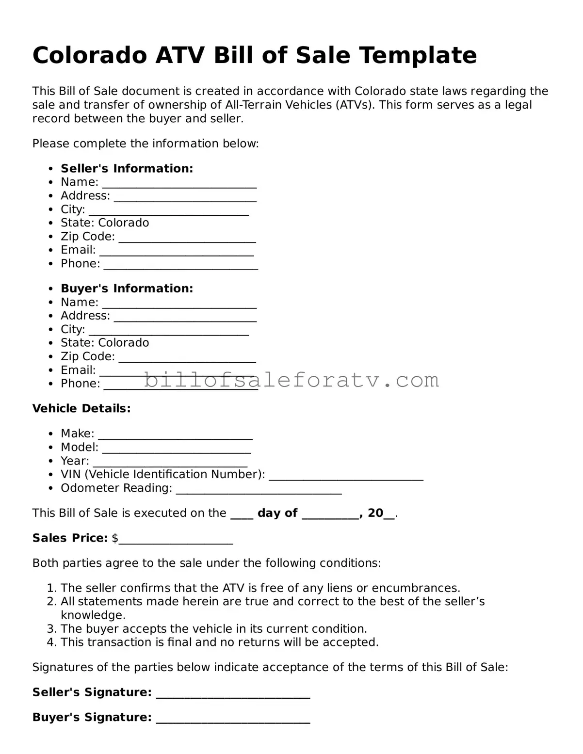 Colorado ATV Bill of Sale Template