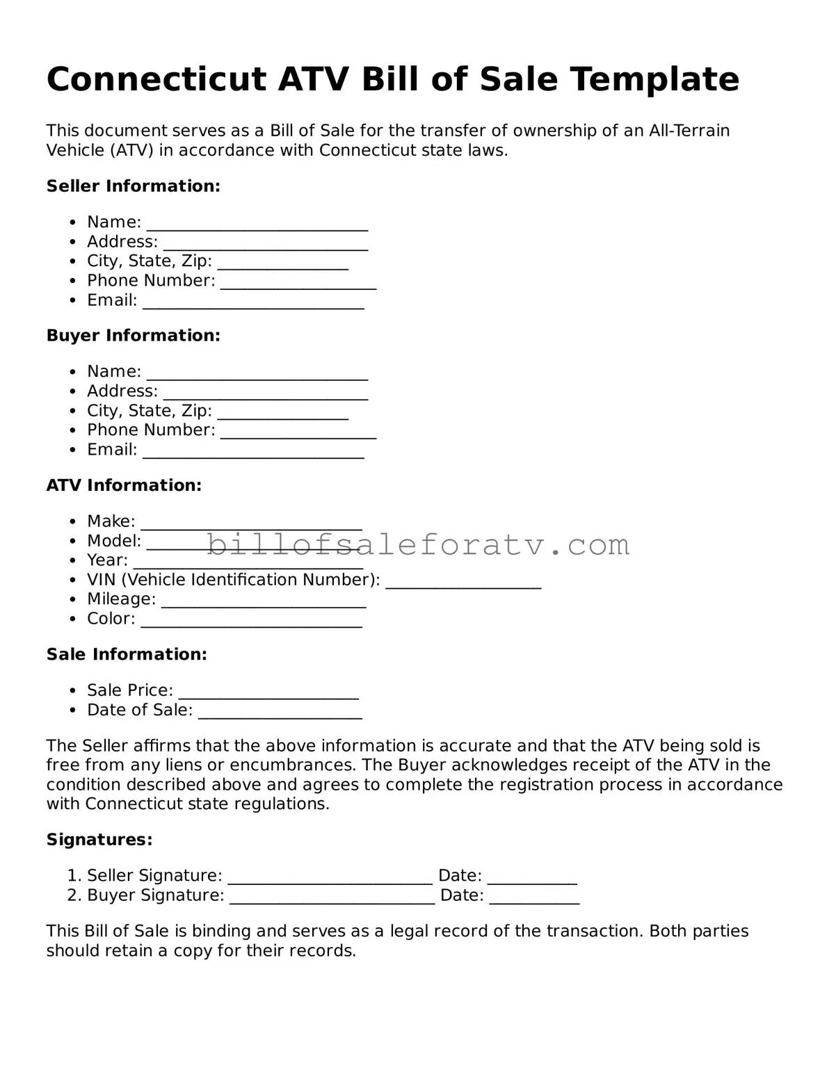 Connecticut ATV Bill of Sale Template