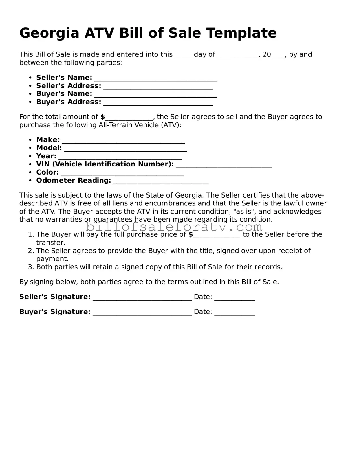 Georgia ATV Bill of Sale Template