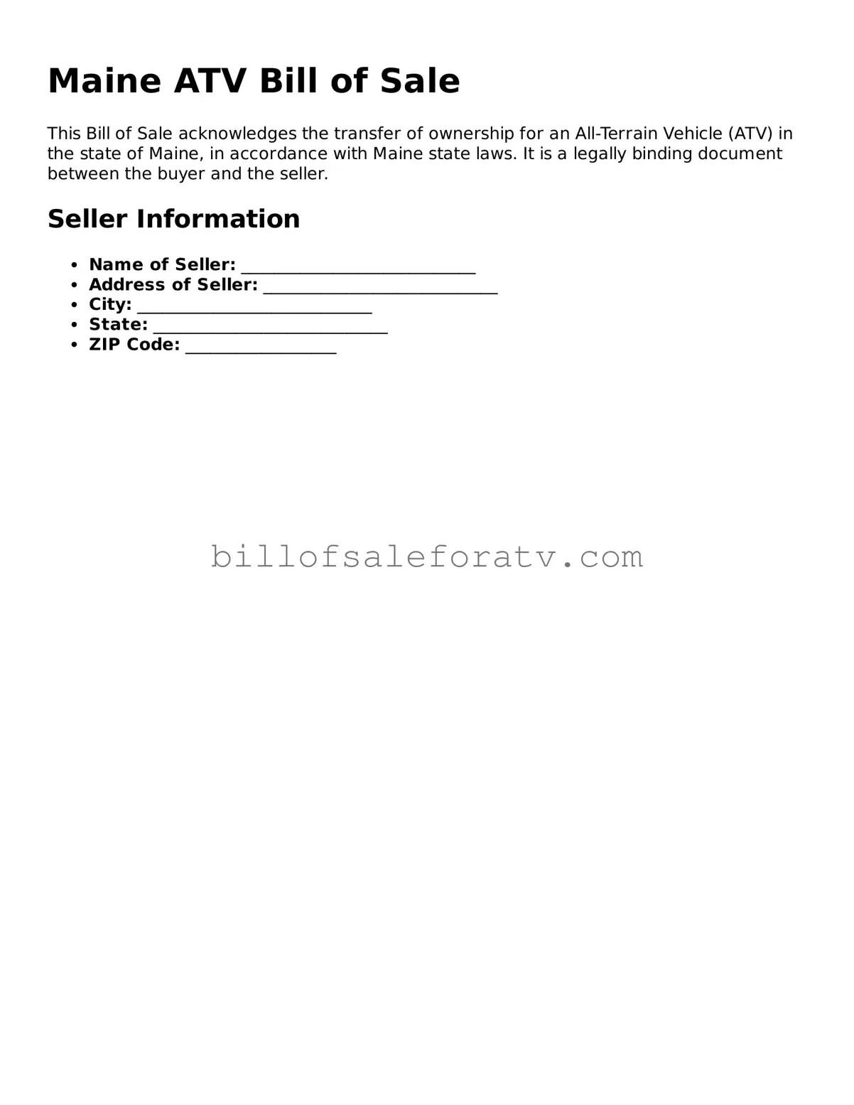 Maine ATV Bill of Sale Template