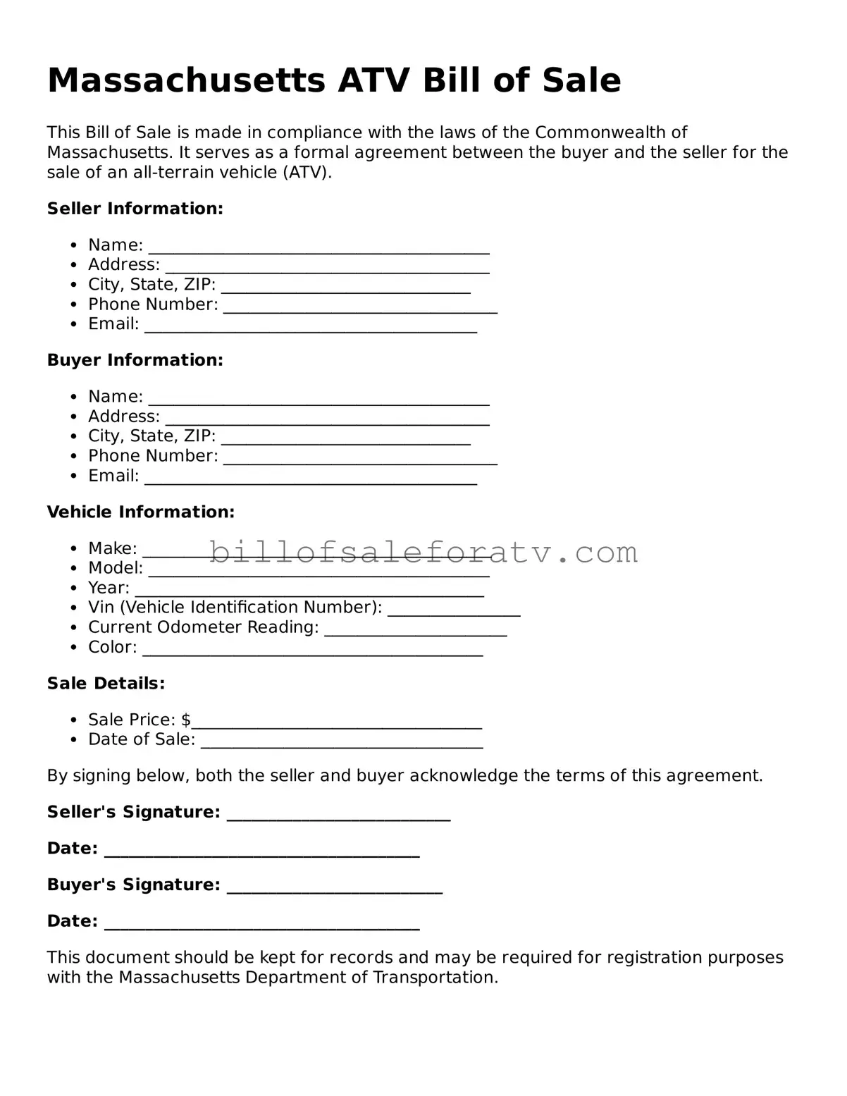 Massachusetts ATV Bill of Sale Template