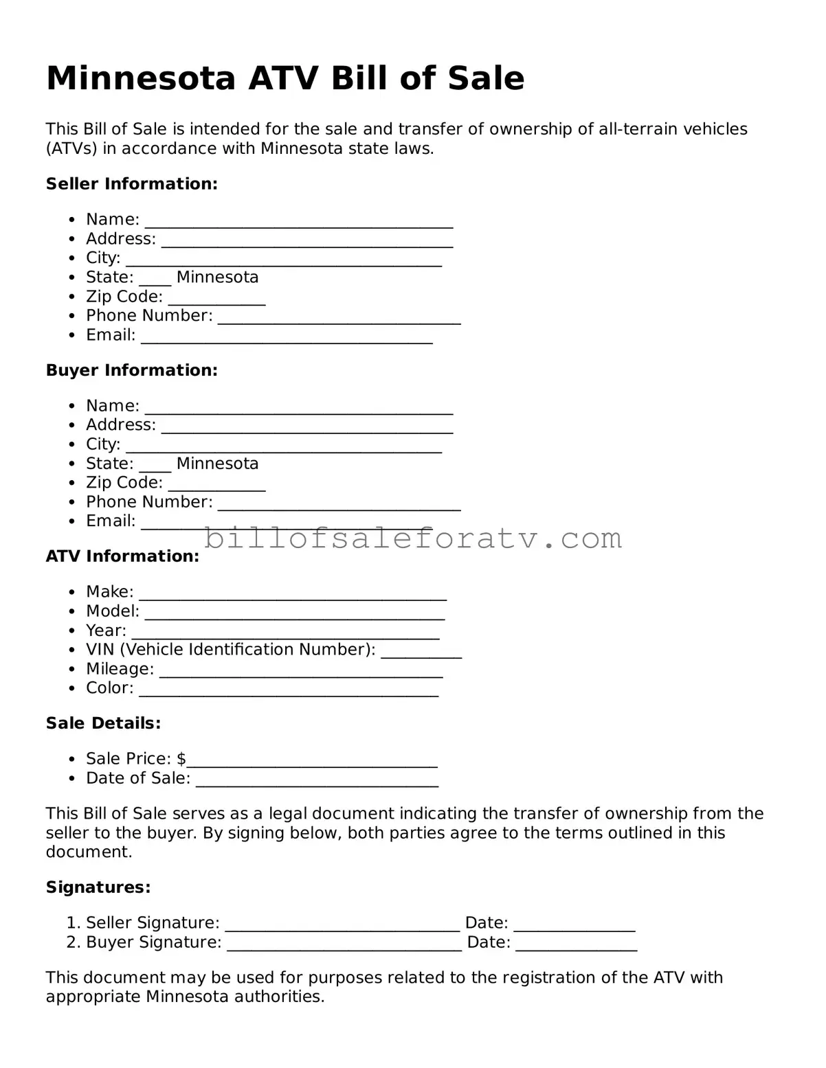Minnesota ATV Bill of Sale Template