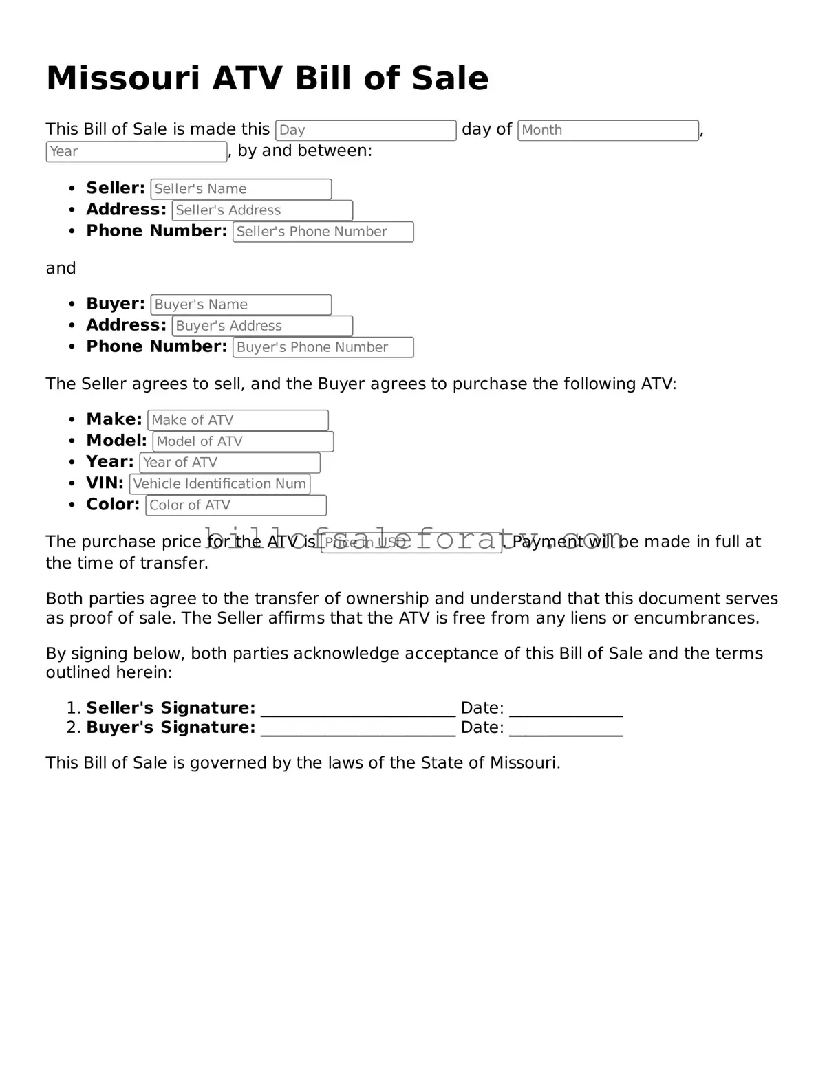 Missouri ATV Bill of Sale Template
