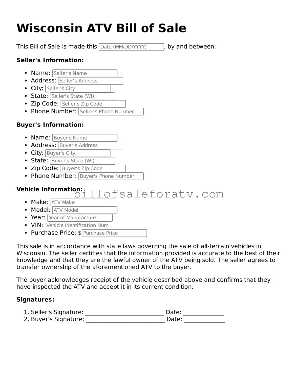 Wisconsin ATV Bill of Sale Template
